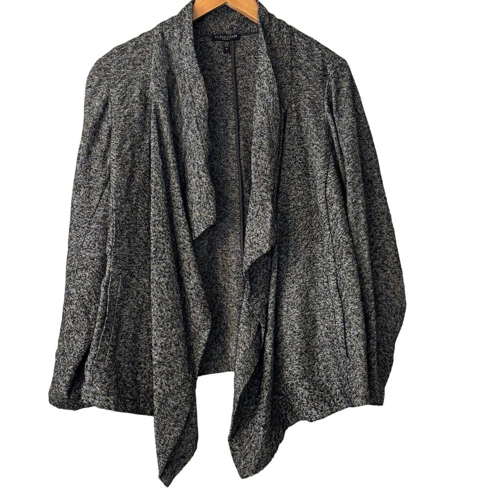 Eileen Fisher Heathered Gray Open-Front Waterfall Cardigan Womens size 1X